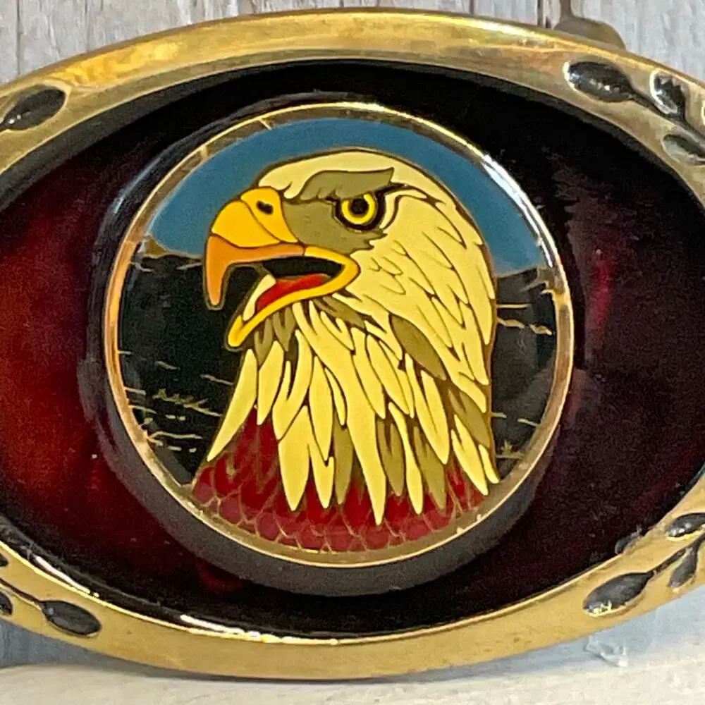 Vintage‎ Heritage Buckles Bald Eagle Head Belt Buckle Brass Patriotic USA